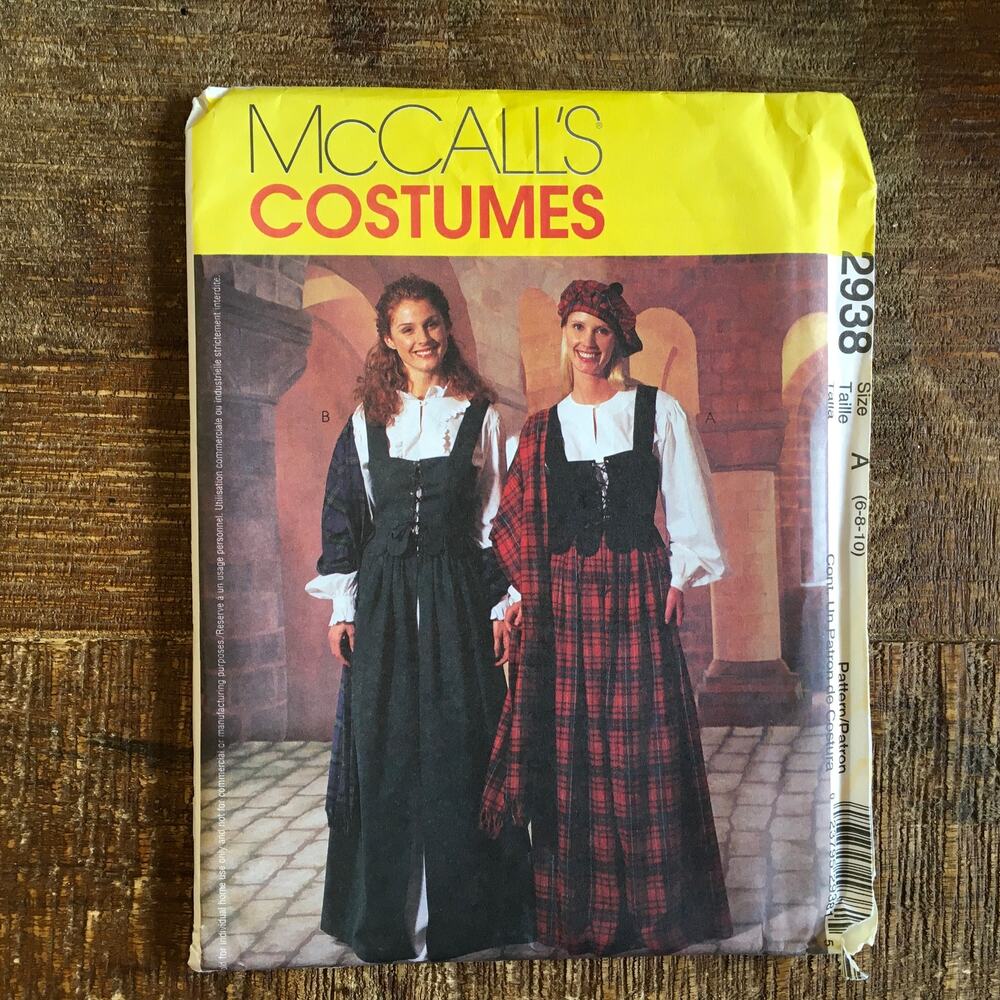 McCalls Sewing Pattern 2938 Womens Costume Scottish Highland Celtic 6 8 10 UNCUT